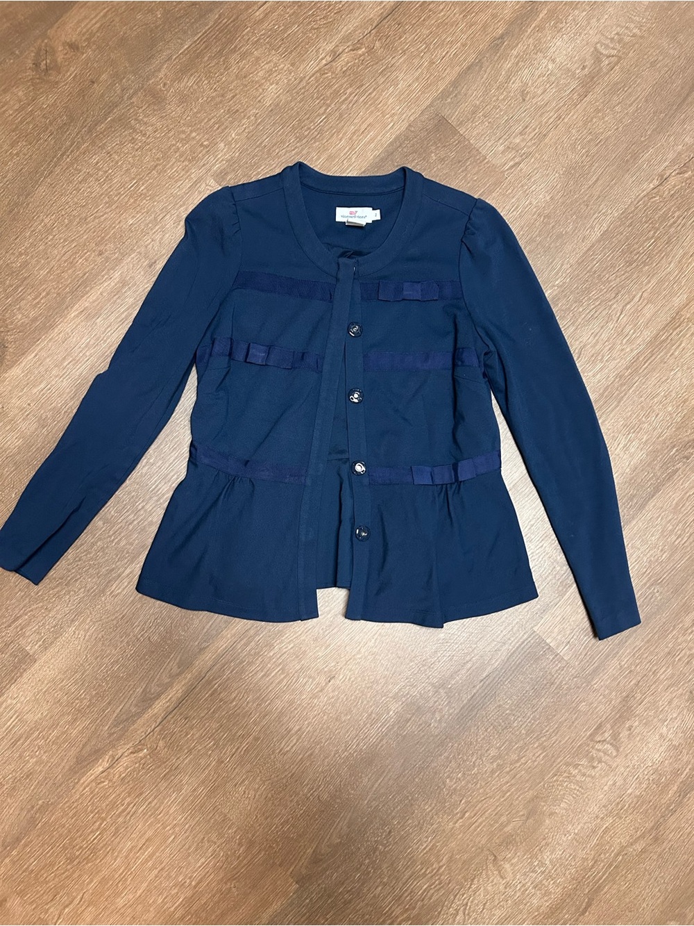Vineyard Vines Navy Peplum Grosgrain Bow Blazer